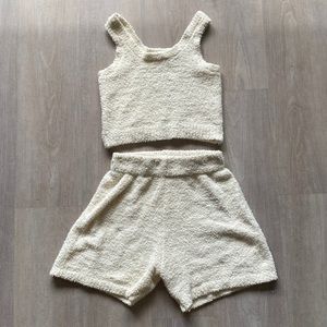 Fuzzy two piece set: crop tank and shorts